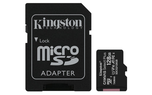 Kingston 128GB SDXC Canvas Select 100R A1 C10 with SD Adaptor -- Kingston Warranty