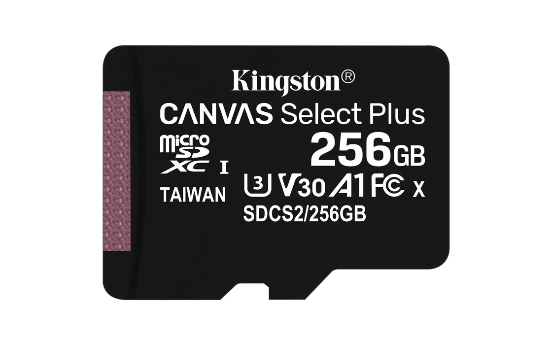 Kingston 256GB Micro SDXC Canvas Select 100R A1 C10 with SD Adaptor -- Kingston Warranty
