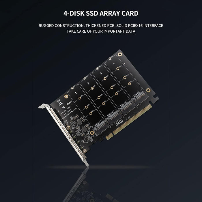 PH44 - 4 Port NVMe to PCIe Host Controller Expansion Card, M.2 NVME to PCIe X16 Adapter, Support for 2230 2242 2260 2280, Win8, Win10, Win11, 4×32Gbps, with Mounting Accessories -- 30 Day TTE.Ca Warranty