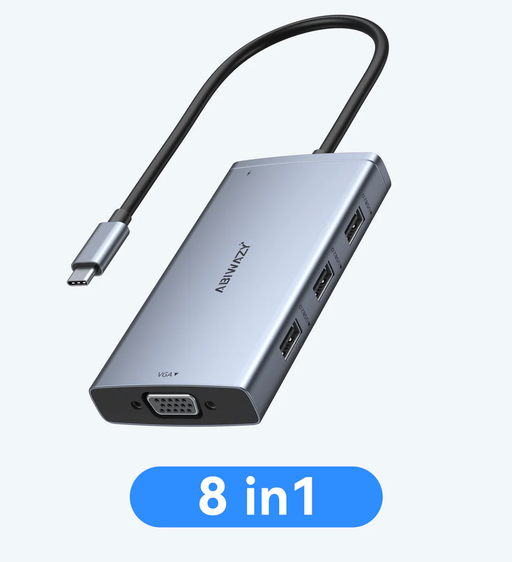USB Type C Dock/Hub, Triple Monitor Support, 8 in 1 USB-C Docking Station, 2x HDMI, 1x DisplayPort, 1x VGA, USB-C  Power Delivery, 3xUSB2-A, Multiport Dongle for Dell, Lenovo,HP,MSI, Microsoft Surface, MacBook -- 30 Day TTE.CA Warranty