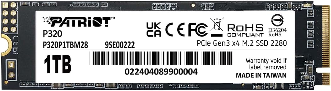 Patriot P320 1 TB Internal SSD - NVMe PCIe Gen 3x4 M.2 2280 - Solid State Drive - Patriot Warranty