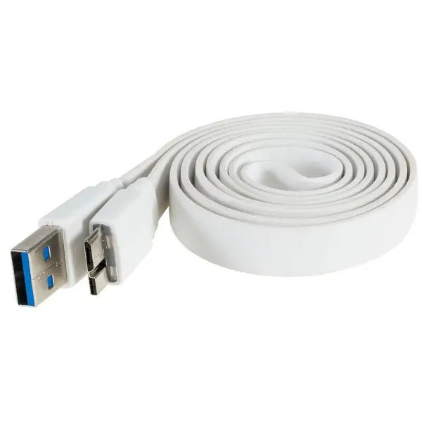 3' Flat USB 3.0 A to USB 3.0 Micro B (10 Pin) Cable - TechCraft - White