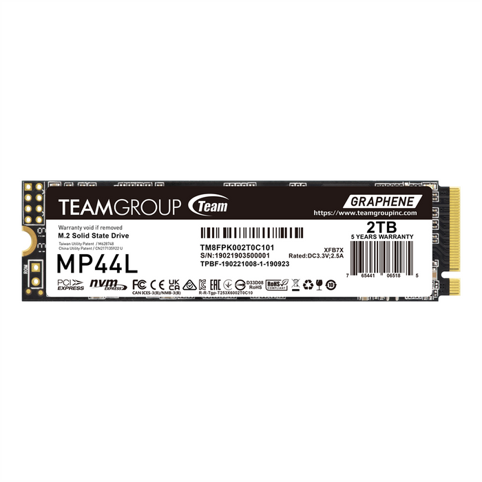 TEAMGROUP MP44L 2TB SLC Cache NVMe 1.4 PCIe Gen 4x4 M.2 2280 Laptop & Desktop SSD (R/W Speed up to 4800/4400MB/s) -- TEAMGROUP Warranty
