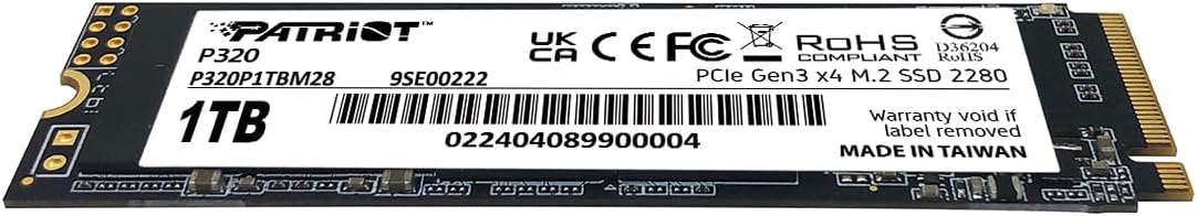 Patriot P320 1 TB Internal SSD - NVMe PCIe Gen 3x4 M.2 2280 - Solid State Drive - Patriot Warranty