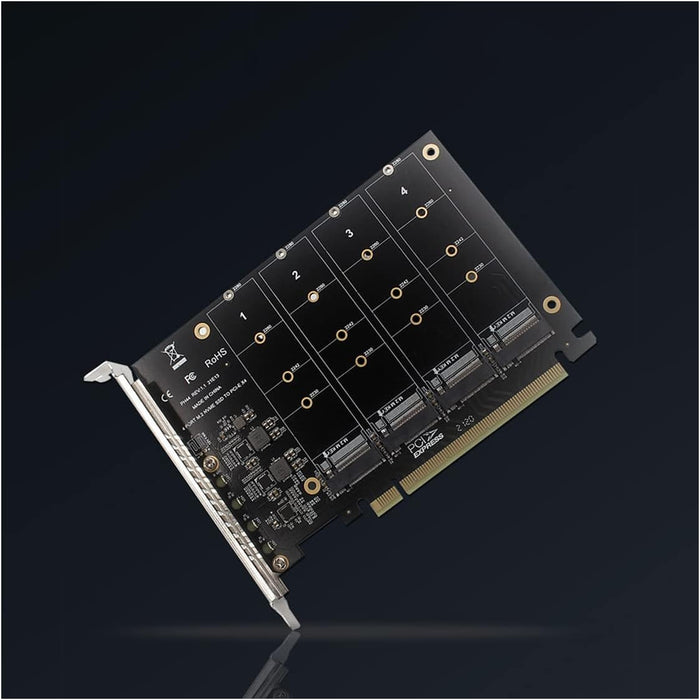 PH44 - 4 Port NVMe to PCIe Host Controller Expansion Card, M.2 NVME to PCIe X16 Adapter, Support for 2230 2242 2260 2280, Win8, Win10, Win11, 4×32Gbps, with Mounting Accessories -- 30 Day TTE.Ca Warranty