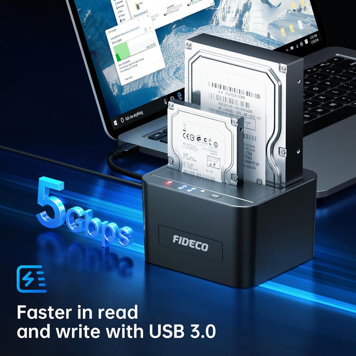 External Hard Drive Docking Station, Hard Drive Dock for 2.5 and 3.5 inch SATA HDD SSD, HDD Docking Station with Dual Bay, USB 3.0 Hard Drive Reader, Support Offline Clone and UASP