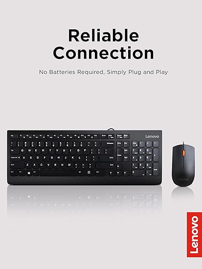 Lenovo 300 Wired Combo - USB  Keyboard and Mouse Set - Lenovo 1 Year Warranty