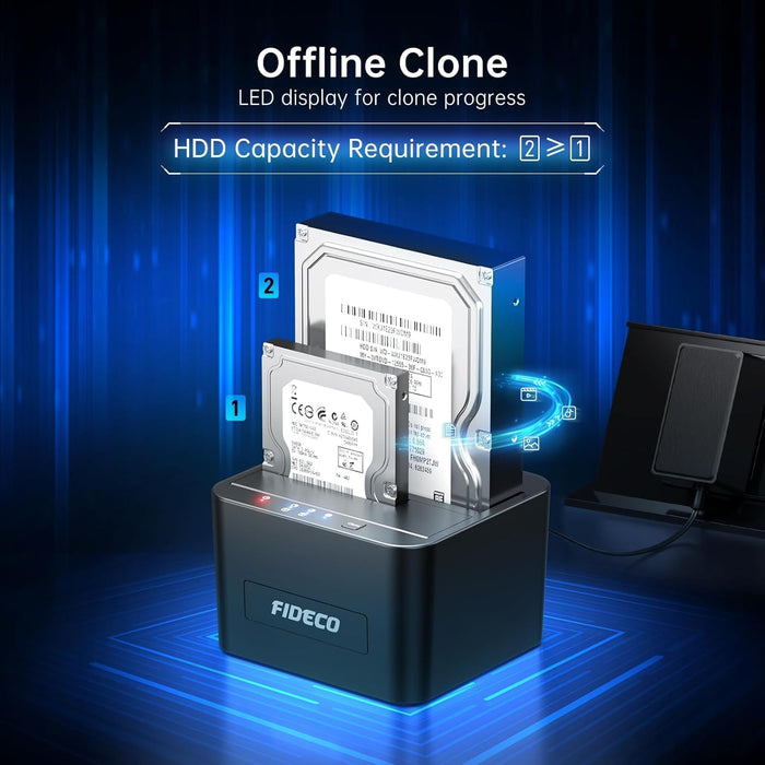 External Hard Drive Docking Station, Hard Drive Dock for 2.5 and 3.5 inch SATA HDD SSD, HDD Docking Station with Dual Bay, USB 3.0 Hard Drive Reader, Support Offline Clone and UASP