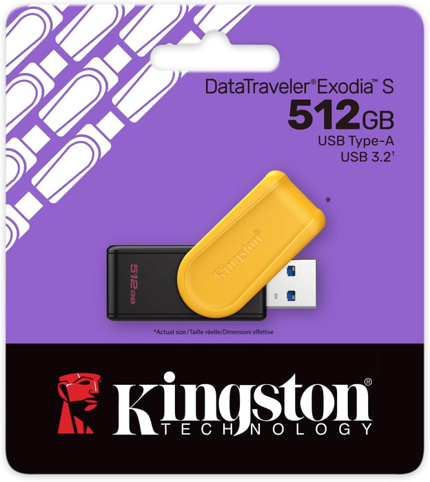 Kingston 512 GB USB 3.2 G1 DataTraveler EXODIA S (Black/Yellow) (Backward Compatible)  -- 5 Year Kingston Warranty