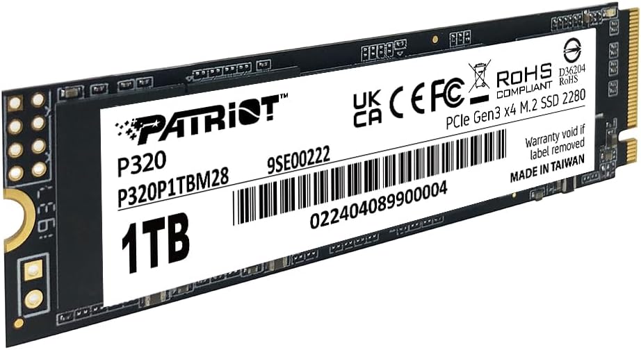 Patriot P320 1 TB Internal SSD - NVMe PCIe Gen 3x4 M.2 2280 - Solid State Drive - Patriot Warranty