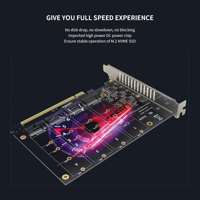 PH44 - 4 Port NVMe to PCIe Host Controller Expansion Card, M.2 NVME to PCIe X16 Adapter, Support for 2230 2242 2260 2280, Win8, Win10, Win11, 4×32Gbps, with Mounting Accessories -- 30 Day TTE.Ca Warranty