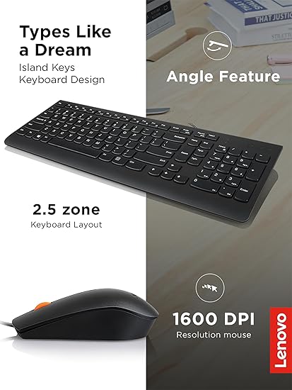Lenovo 300 Wired Combo - USB  Keyboard and Mouse Set - Lenovo 1 Year Warranty