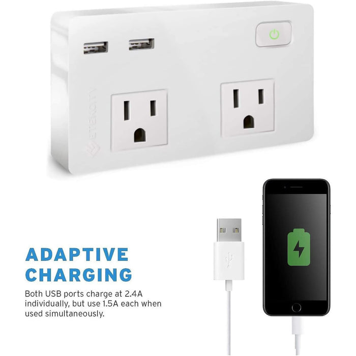 Wall Tap Surge Protector - 2 Outlets, 2x USB ports upto 2.4A - 3.1A Max total for both ports, 5160 Joules, Power Switch -- 30 Day TTE.CA Waranty