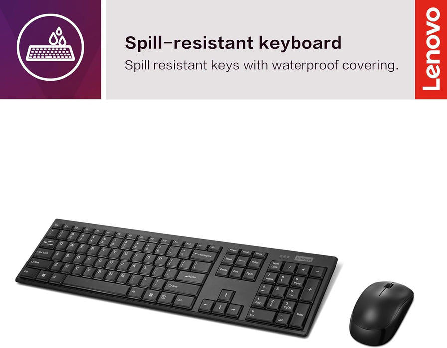 Lenovo 100 Wireless Keyboard and Mouse Combo - USB type A adaptor,  Keyboard and Mouse Set - Lenovo 1 Year Warranty