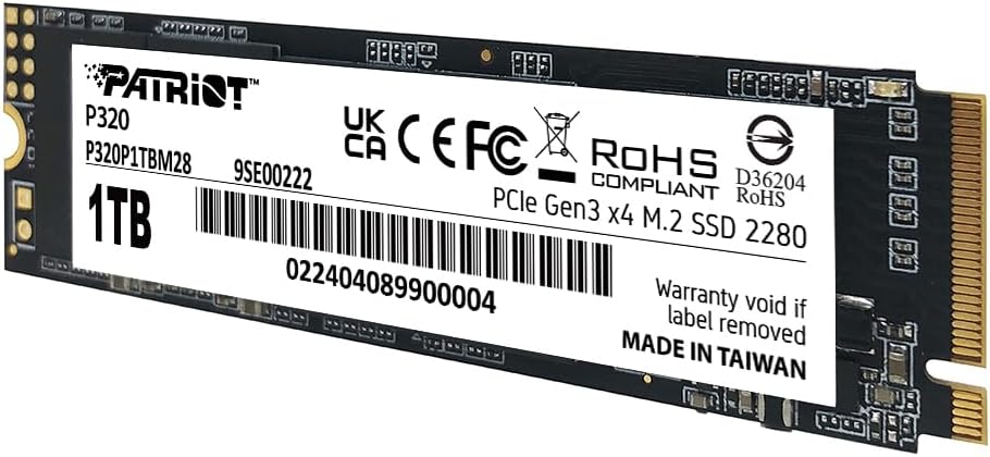 Patriot P320 1 TB Internal SSD - NVMe PCIe Gen 3x4 M.2 2280 - Solid State Drive - Patriot Warranty