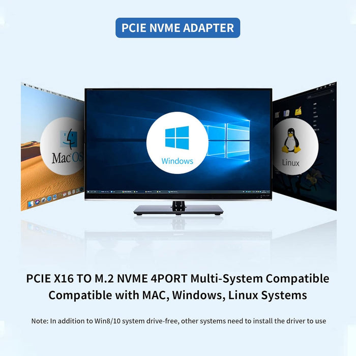 PH44 - 4 Port NVMe to PCIe Host Controller Expansion Card, M.2 NVME to PCIe X16 Adapter, Support for 2230 2242 2260 2280, Win8, Win10, Win11, 4×32Gbps, with Mounting Accessories -- 30 Day TTE.Ca Warranty