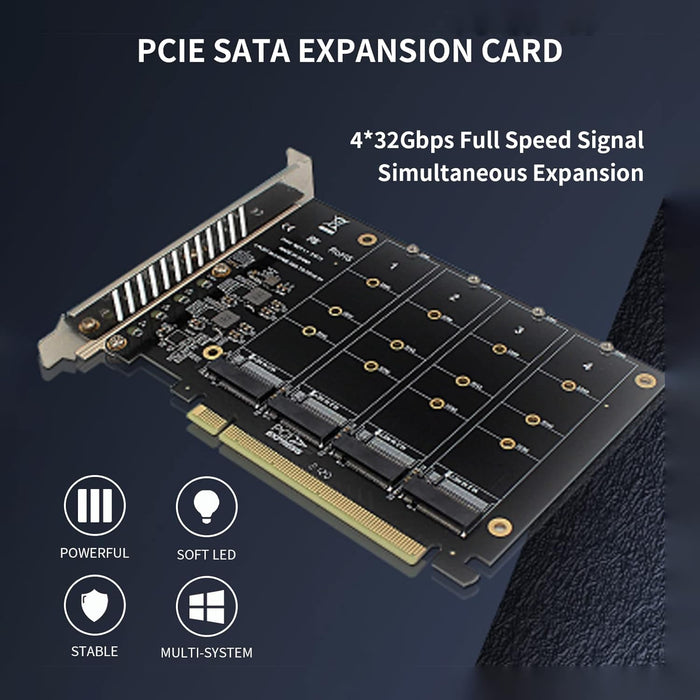 PH44 - 4 Port NVMe to PCIe Host Controller Expansion Card, M.2 NVME to PCIe X16 Adapter, Support for 2230 2242 2260 2280, Win8, Win10, Win11, 4×32Gbps, with Mounting Accessories -- 30 Day TTE.Ca Warranty
