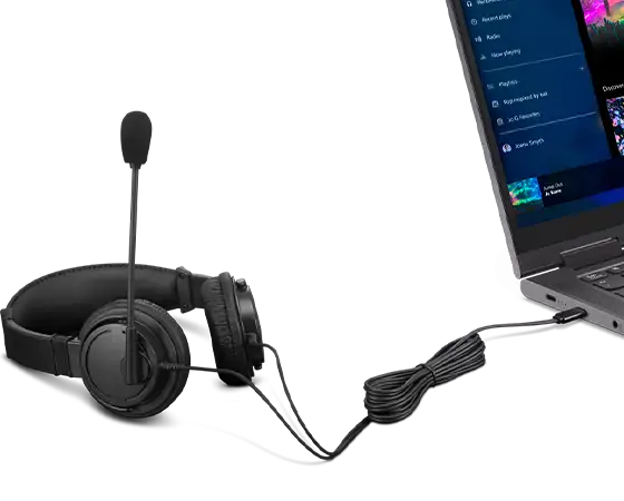 Lenovo Select USB-C Wired Headset, High fidelity stereo, 40 mm drivers with deep bass, 270° rotatable passive noise-cancelling boom mic, 94 dB maximum, 6-foot USB-C cable, Padded headband and ear cups -- 1 Year Lenovo Warranty
