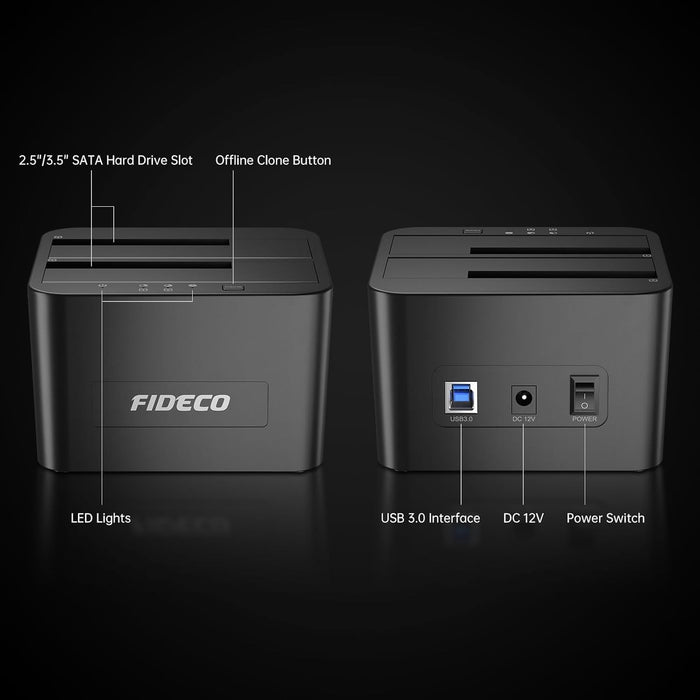 External Hard Drive Docking Station, Hard Drive Dock for 2.5 and 3.5 inch SATA HDD SSD, HDD Docking Station with Dual Bay, USB 3.0 Hard Drive Reader, Support Offline Clone and UASP