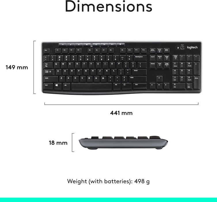 Logitech MK270 Wireless Keyboard and Mouse Combo for Windows, 2.4 GHz Wireless, Compact Mouse, 8 Multimedia and Shortcut Keys, Long Battery Life, for PC, Laptop -- Logitech Warranty