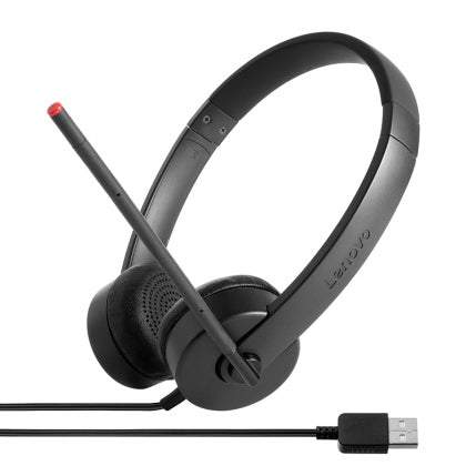 Lenovo Select USB Wired Stereo Headset, Plug and Play with USB-A, Rotatable Boom microphone, right- or left-side wearing, Leather and Memory-form earcups for all-day comfort, 1.8m cable length, Certified to WWCB -- Lenovo 1 Year Warranty