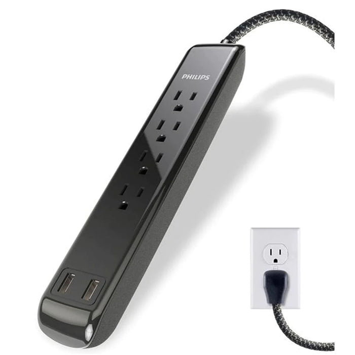 Philips Surge Protector, 4 Outlets, Braided Power Cord 4ft
