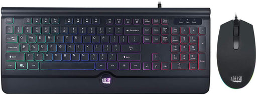 Adesso USB Multi-Colored Illuminated Keyboard, Slim Low Profile Full Size Design, 12 HotKeys . RGB Multi-Colored Optical mouse
