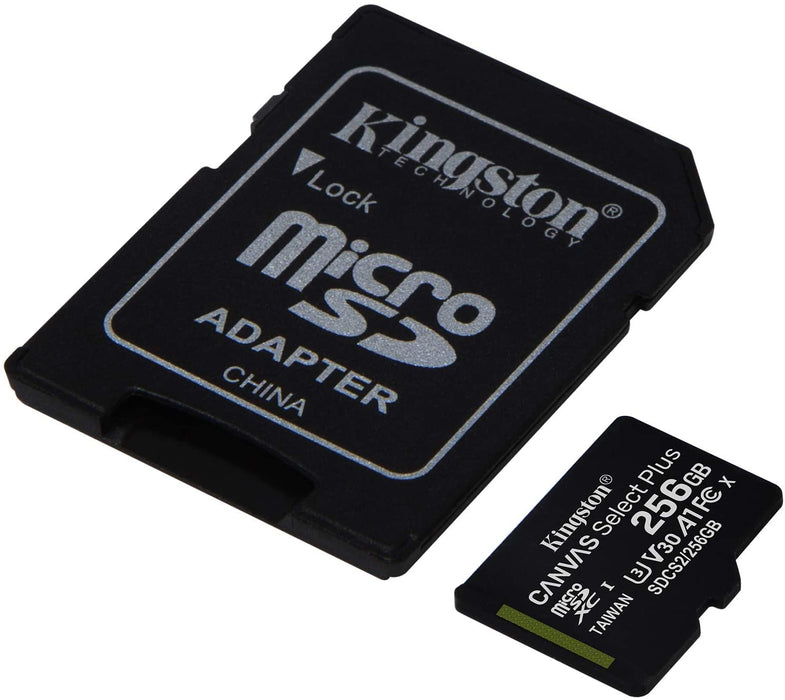 Kingston 256Gb Micro SDXC Canvas Select 100R A1 C10 with SD Adaptor -- Kingston Warranty
