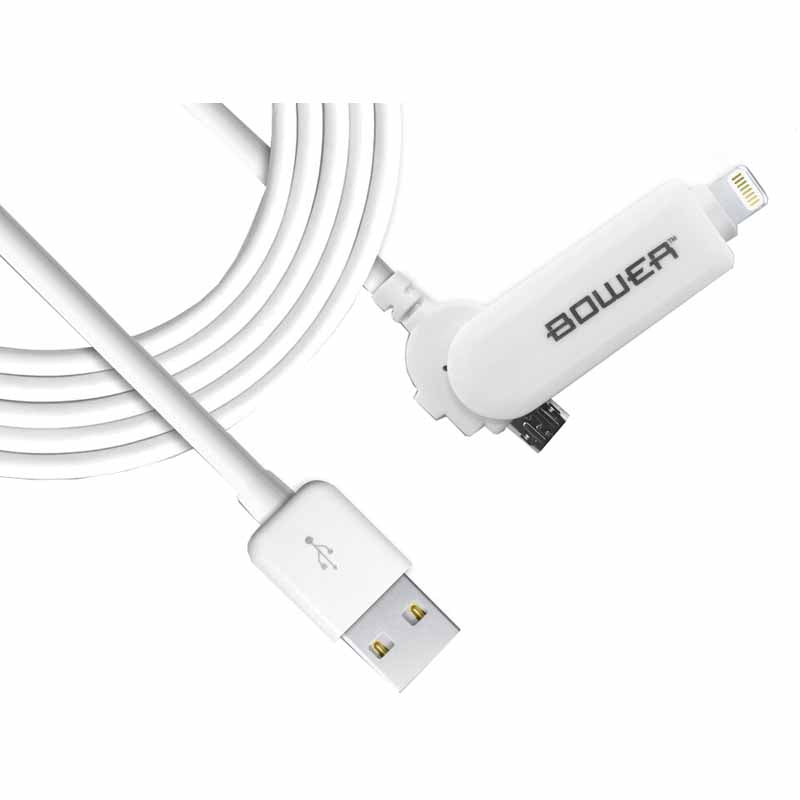 Bower Charge &amp; Sync Cable 3ft MFI Lightning &amp; Micro USB (White Colour)