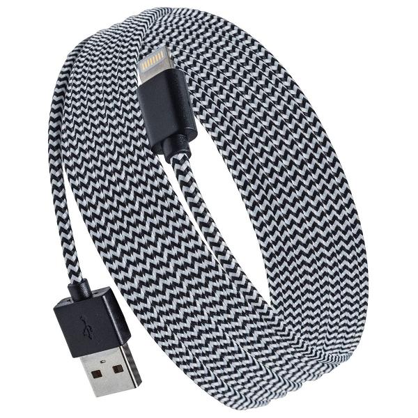 PurTech 10' USB 2.0 Lightning Cable - Black and White Braided Jacket, Sync/Charge Apple iPhones