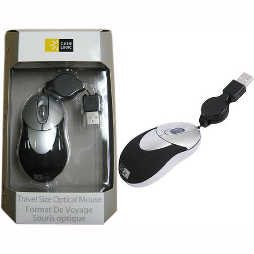 CaseLogic Travel Size Optical Mouse with Retractable USB Cord - Black Colour