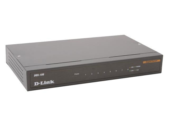 D-Link DGS-108, 8-port unmanaged Gigabit desktop metal switch,SMB and enterprise class business -- D-Link Limited Lifetime Warranty -- 30 Day TTE.CA Warranty