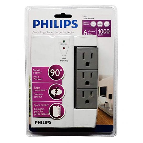 Philips 6 Outlet Swiveling Wall Tap Surge Protector, 1000 Joules