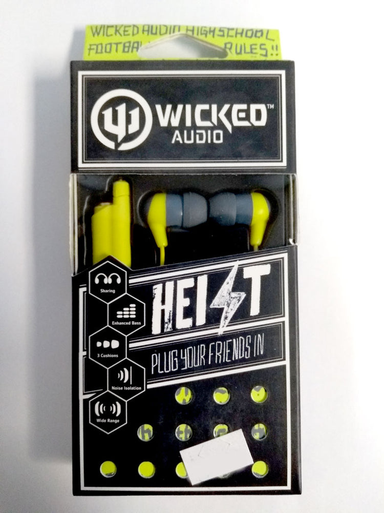 Wicked Audio "Heist" Earbuds w/ Microphone - Slate/Yellow
